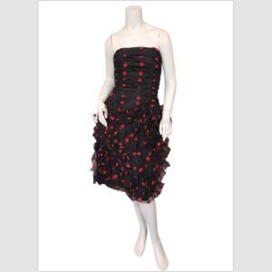Vtg 80's Red Polka Dot Cocktail Dress After Five by Julie Duroche Strapless
